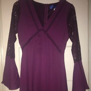 Royal Purple Dress w/ lace details & bell sleeves